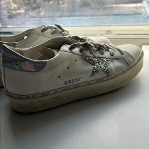 Golden Goose White and Silver Sneakers